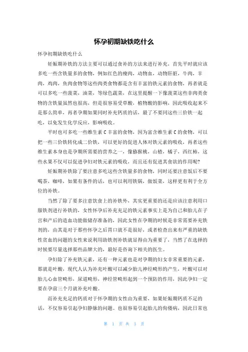 怀孕初期缺铁吃什么