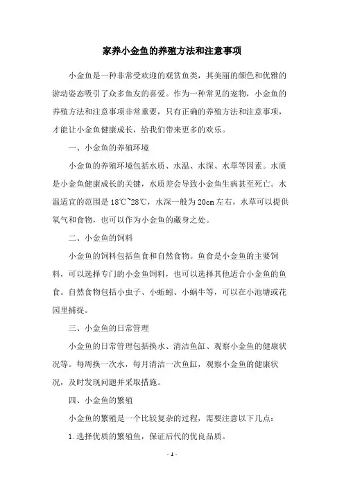 家养小金鱼的养殖方法和注意事项