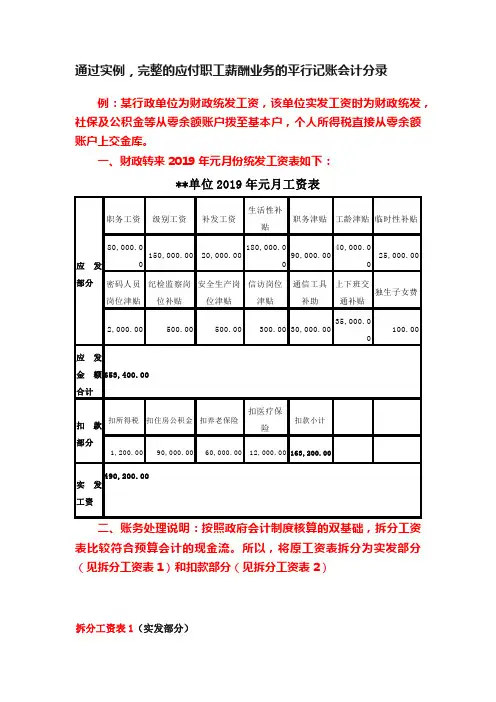 通过实例，完整的应付职工薪酬业务的平行记账会计分录