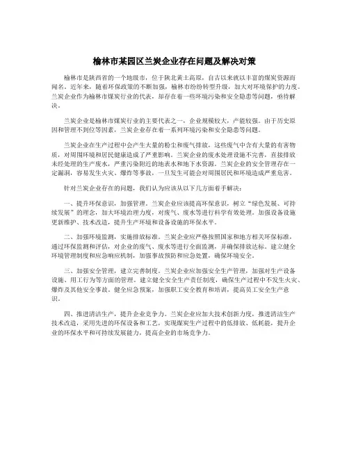 榆林市某园区兰炭企业存在问题及解决对策