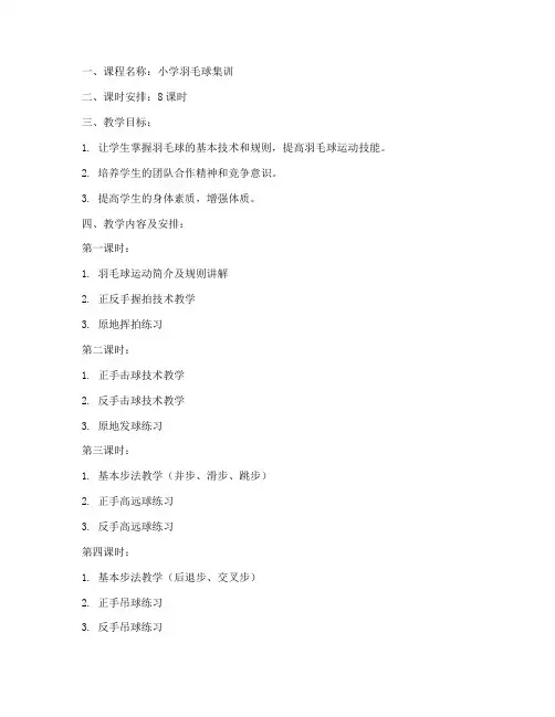 小学羽毛球集训教案模板