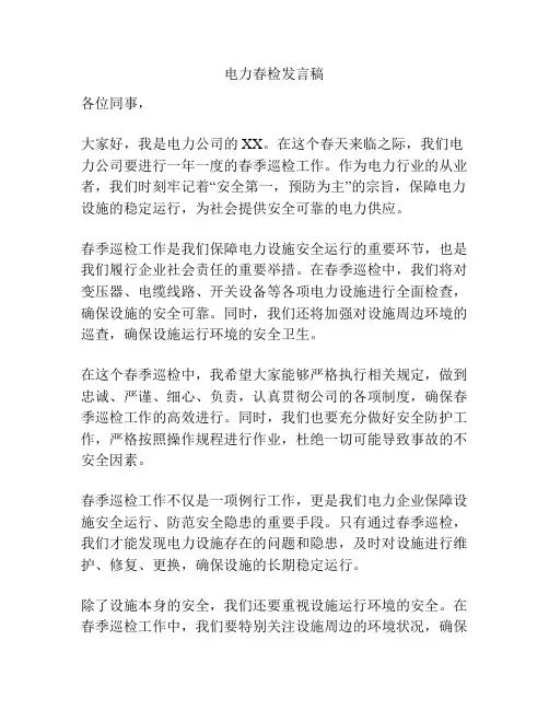 电力春检发言稿