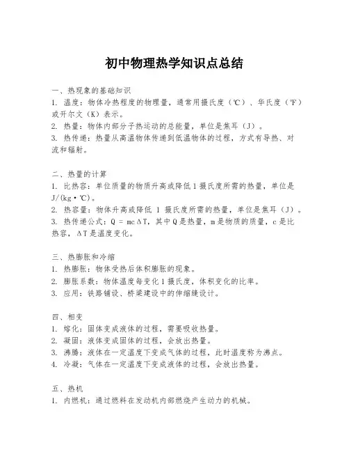 初中物理热学知识点总结