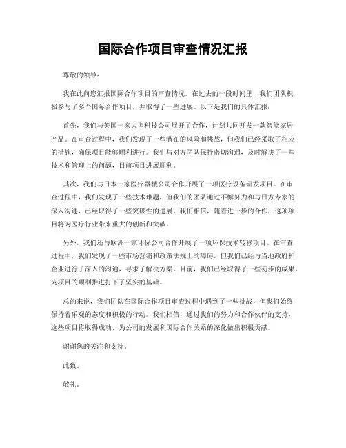 国际合作项目审查情况汇报