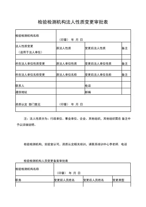 检验检测机构信息变更申请表