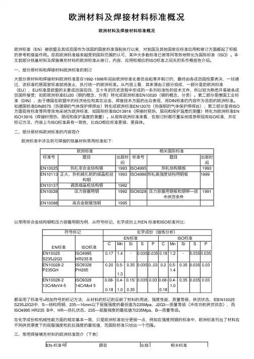 欧洲材料及焊接材料标准概况