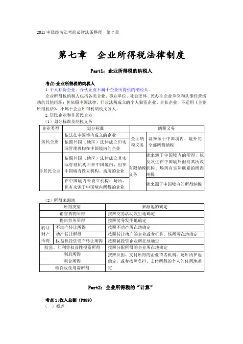 2015中级经济法考前必背法条整理---第七章