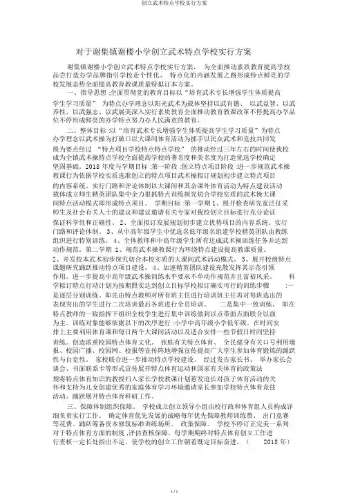 创建武术特色学校实施方案