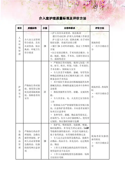 介入室护理质量标准及评价方法