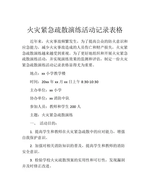 火灾紧急疏散演练活动记录表格