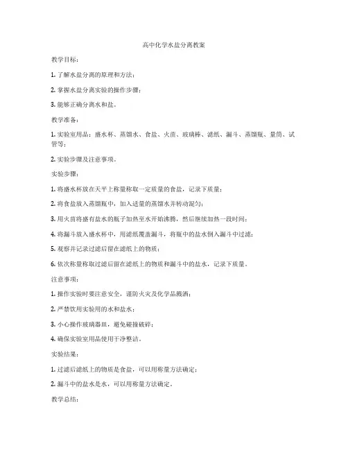 高中化学水盐分离教案