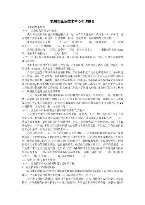 杭州市技术中心申请报告
