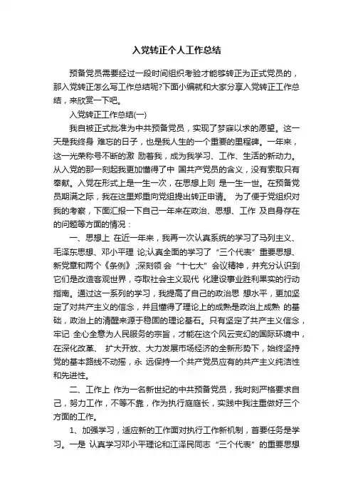 入党转正个人工作总结