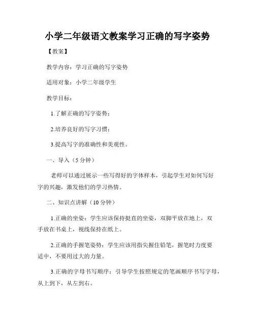 小学二年级语文教案学习正确的写字姿势