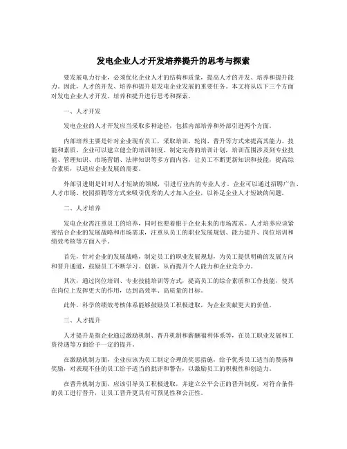 发电企业人才开发培养提升的思考与探索