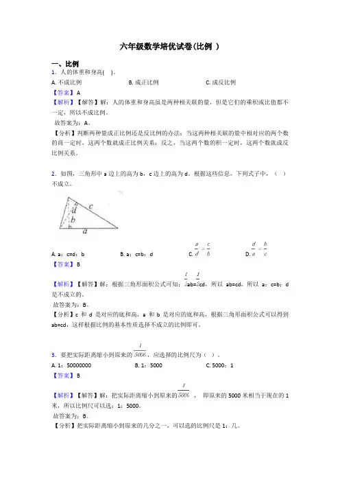 六年级数学培优试卷(比例 )