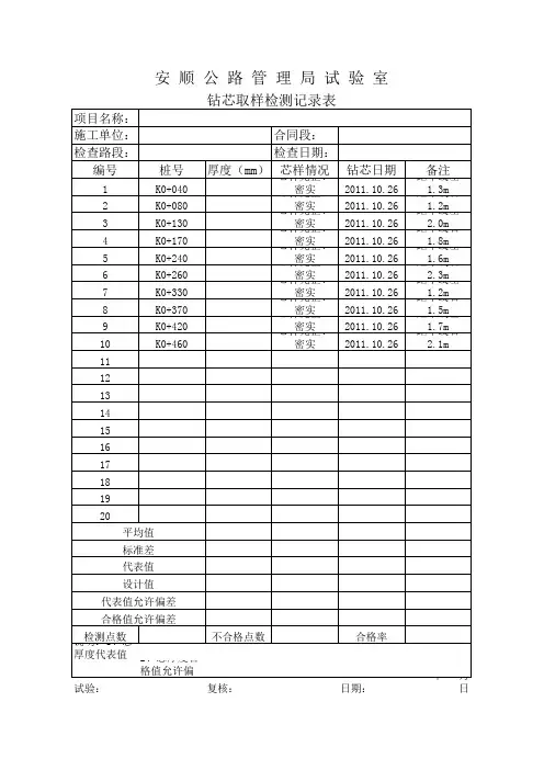 钻芯取样检测记录表