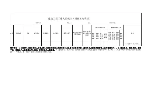 建设工程工地人员汇总统计表