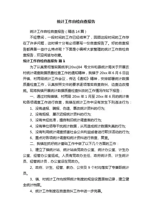 统计工作自检自查报告（精选14篇）
