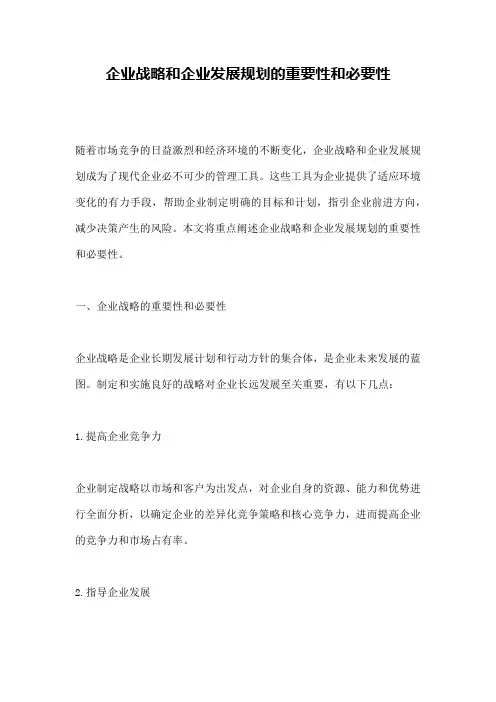 企业战略和企业发展规划的重要性和必要性
