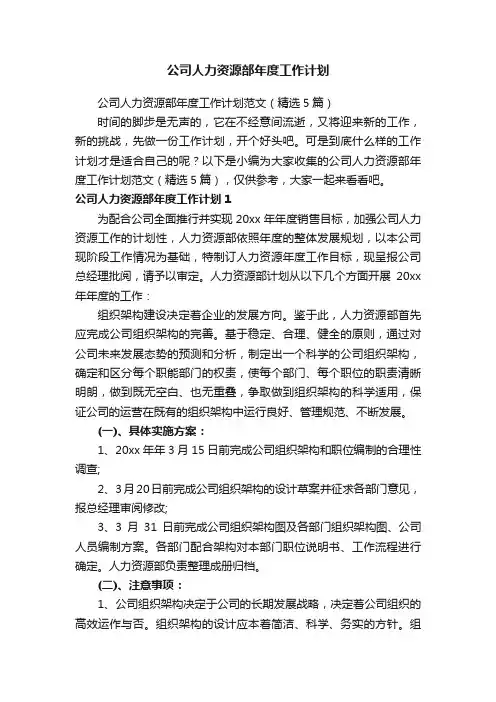 公司人力资源部年度工作计划范文（精选5篇）