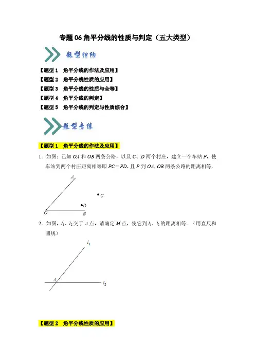 专题06 角平分线的性质与判定(五大类型)(题型专练)(原卷版)