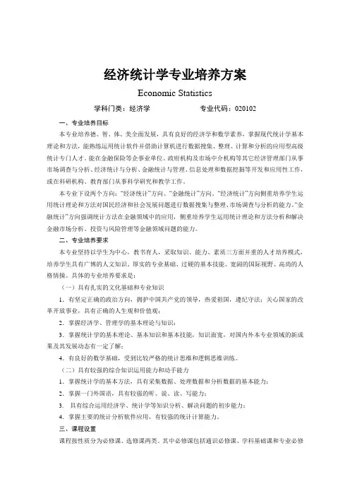 经济统计学专业培养方案
