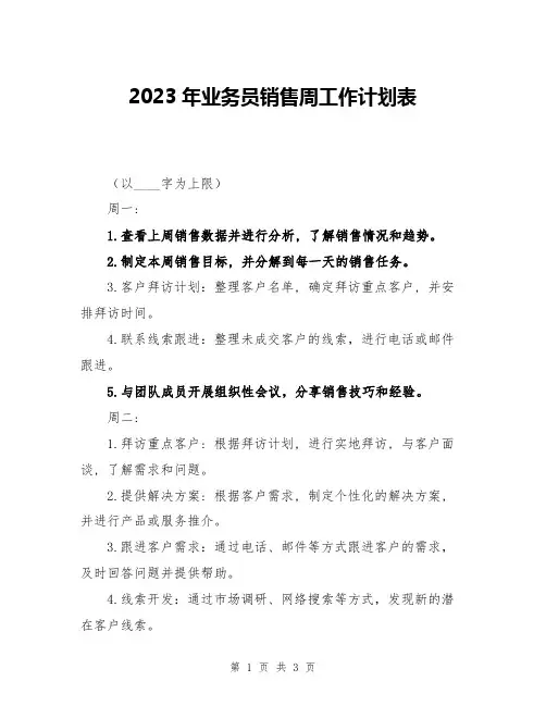 2023年业务员销售周工作计划表