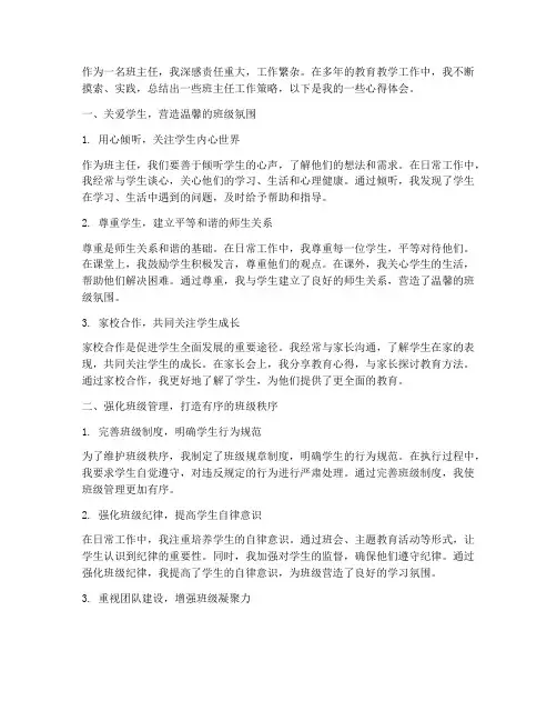 班主任工作策略心得体会