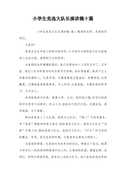 小学生竞选大队长演讲稿十篇