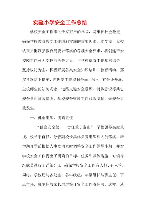 实验小学安全工作总结
