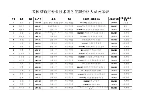考核拟确定专业技术职务任职资格人员公示表