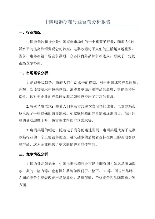 中国电器冰箱行业营销分析报告