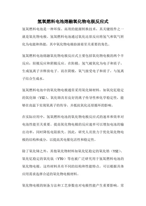 氢氧燃料电池熔融氧化物电极反应式