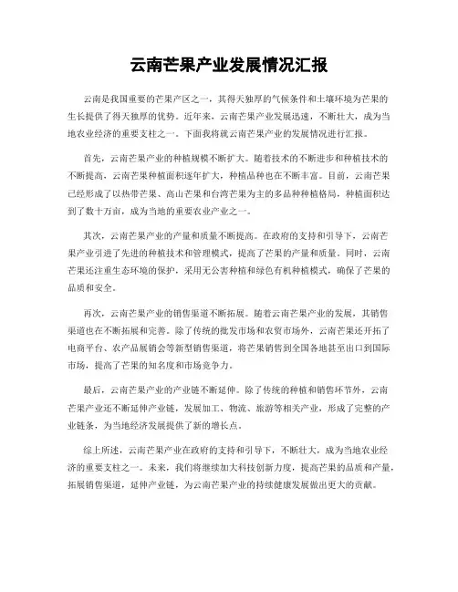 云南芒果产业发展情况汇报
