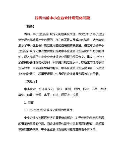 浅析当前中小企业会计规范化问题