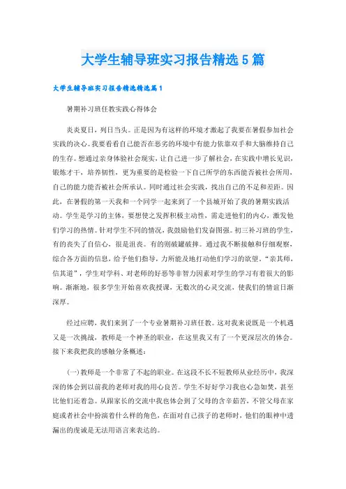 大学生辅导班实习报告精选5篇