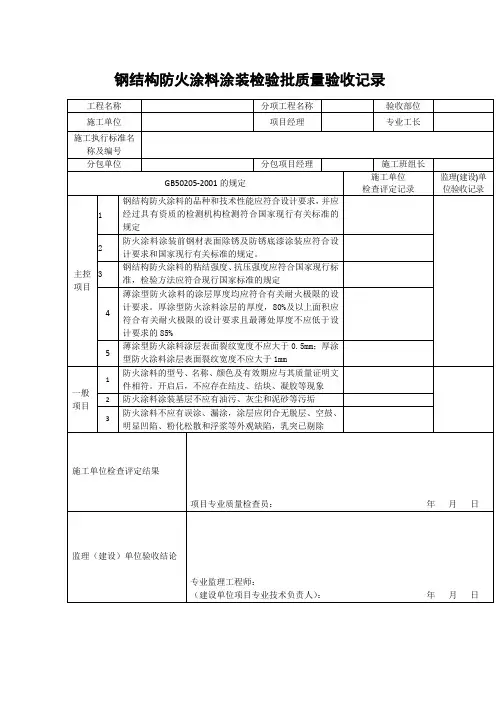 【工程文档】钢结构防火涂料涂装检验批质量验收记录