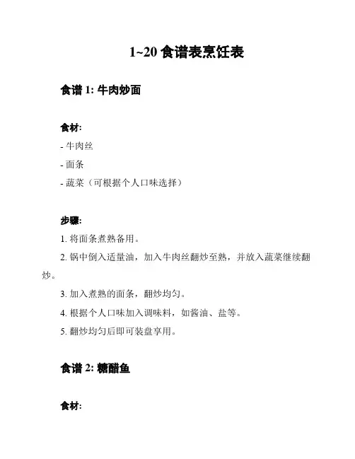 1~20食谱表烹饪表