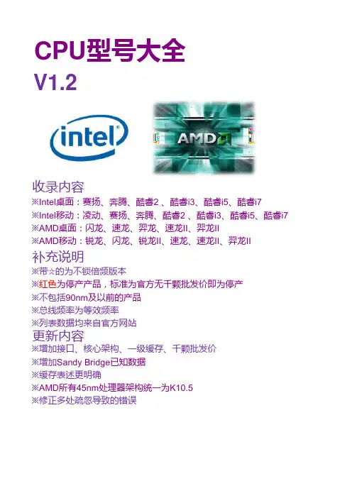 Intel与AMDR所有CPU型号大全 (修改)