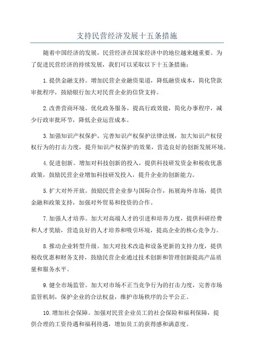支持民营经济发展十五条措施