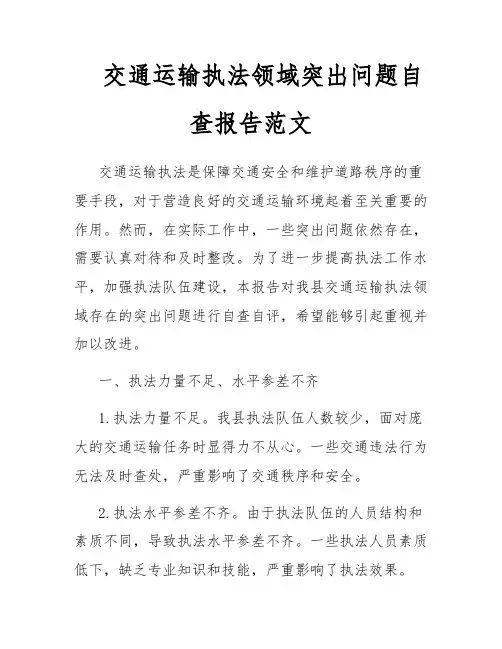 交通运输执法领域突出问题自查报告范文