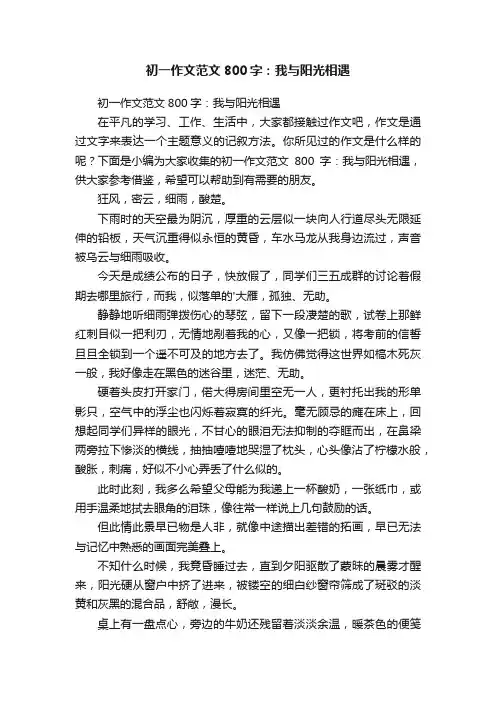 初一作文范文800字：我与阳光相遇