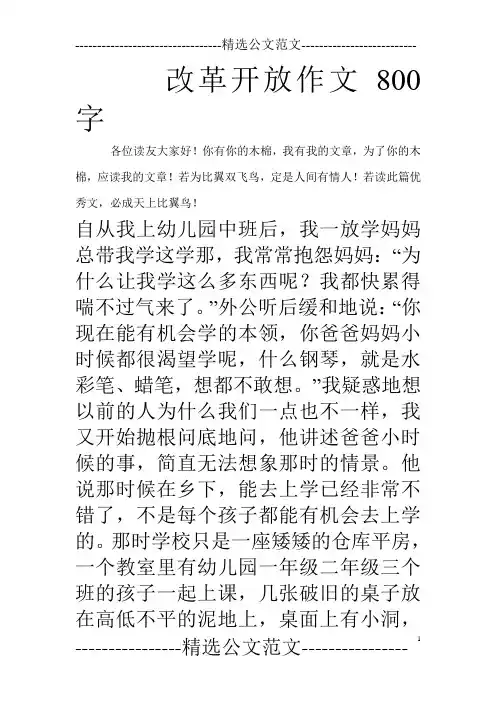改革开放作文800字