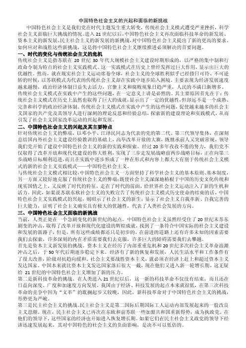 中国特色社会主义的兴起和面临的新挑战