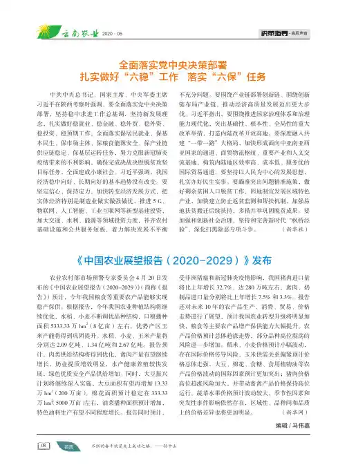 《中国农业展望报告(2020-2029)》发布