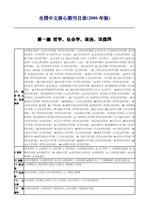 全国中文核心期刊目录(2006年版)