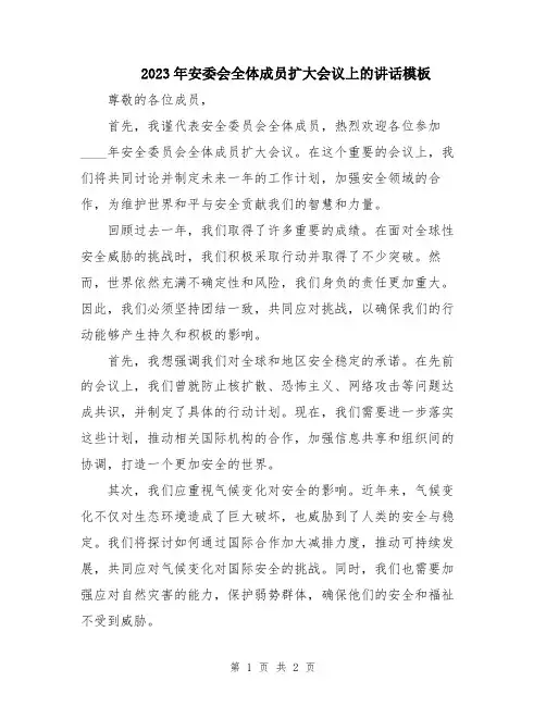 2023年安委会全体成员扩大会议上的讲话模板