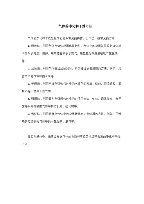 气体的净化和干燥方法