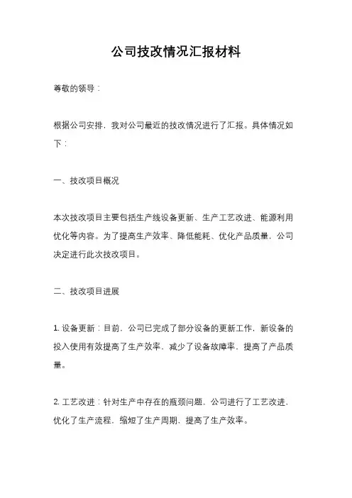 公司技改情况汇报材料